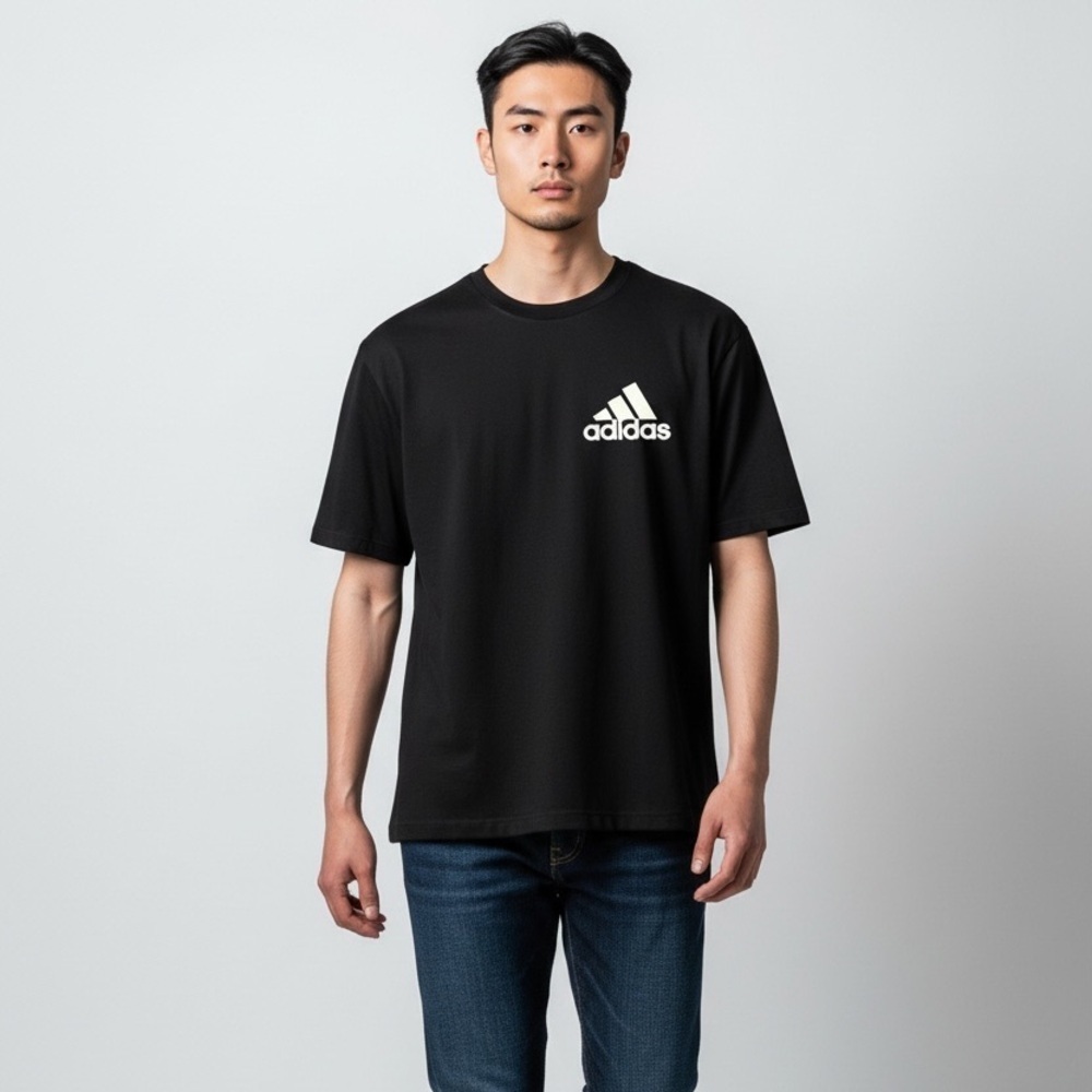 Adidas NWT black cotton T-shirt Men Large round neck short sleeved